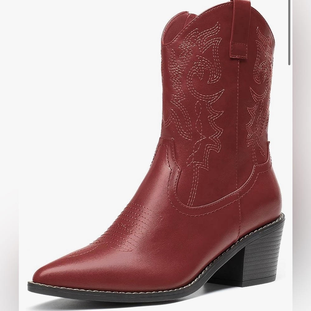 Dream Pairs Red Pointed Toe Cowboy Boots